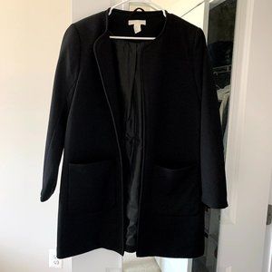H&M Black Woven Textured Overcoat